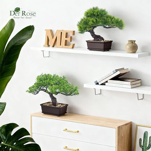 Der Rose 2Pcs Small Fake Plants Artificial Bonsai Tree Set Ficus and Cedar for Office Desk Shelf Room Home Zen Decor Indoor in Kuwait