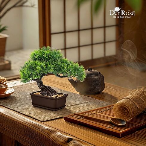 Der Rose 2Pcs Small Fake Plants Artificial Bonsai Tree Set Ficus and Cedar for Office Desk Shelf Room Home Zen Decor Indoor in Kuwait