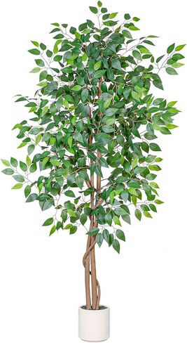 5FT Artificial Ficus Tree with White Planter, Realistic Faux Silk Indoor Outdoor Plant for Home Office Living Room, Porch, Garden Decor in Saudi Arabia