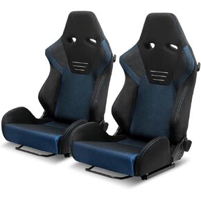 Spec-D Tuning Black Suede Premium، خياطة حمراء، مقاعد سباق قابلة للإمالة بالكامل مع مزلقات مزدوجة، حزام أمان ذو 4 نقاط متوافق، مقعدان يسار + يمين in Kuwait