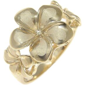 Arthur's Jewelry Solid 14k yellow gold 8.5mm-13mm-8.5mm Hawaiian plumeria flower ring in Kuwait