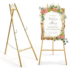 حامل حامل ذهبي مقاس 57.5 بوصة للعلامة، حامل لافتة الزفاف للعرض، التجميع مطلوب، 4 مستويات ارتفاع قابلة للتعديل، حامل عرض معدني شديد التحمل، حوامل ثابتة على الأرض للفنون واللوحات والصور in Kuwait