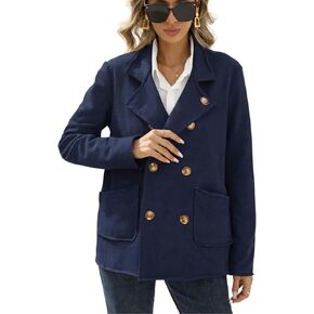 SCOFEEL Women's Trench Coats Double Breasted Long Sleeve Sweatshirt Blazer Classic Fall Winter Frayed Cotton Jackets in Kuwait