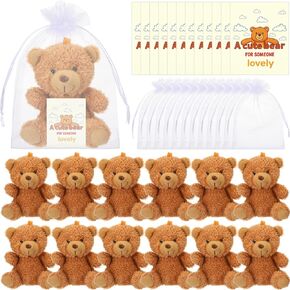 12 Sets Mini Plush Bears Bulk with Organza Gift Bags Message Cards, Brown Bear Keychains Party Favors for Birthday, Baby Shower, Prizes, Goodie Bag Stuffers, Small Gifts in Kuwait