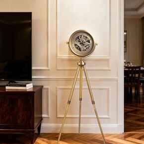 Elegant Mechanical Floor Clock, Battery Operated Silent Triangle Design, Decorative Metal Grandfather Clock with Tripod Stand for Home & Office - Timeless Style and Functionality in Saudi Arabia
