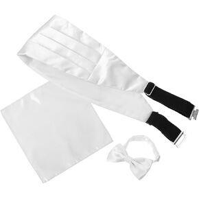 مجموعة مربعة من ربطة عنق Cummerbund للرجال من TEHAUX، ربطة عنق مربوطة مسبقًا مع Cummerbund، إكسسوارات رسمية بيضاء لحفلات الزفاف والحفلات in Kuwait