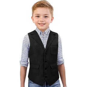 صدرية ريترو تويد للأولاد سترة رسمية متعرجة للأطفال لحفلات الزفاف وحفلات التخرج وصدرية ذات طية صدر السترة in Kuwait