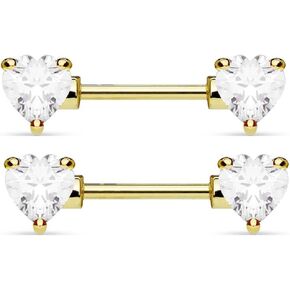 GENERIC PAIR HEART 14G GOLD TITANIUM PRONG SET HEART CZ STEEL BARBELL NIPPLE RING NIPPLERINGS, NP056-GOLD in Saudi Arabia
