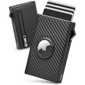 محفظة ايرتاج للرجال من يسيو، متوافقة مع ابل ايرتاج، محفظة جلدية ذكية بخاصية حجب تقنية تحديد الهوية بموجات الراديو، حامل بطاقات منبثق مع مشبك نقود ونافذة لبطاقة الهوية، اسود in Kuwait