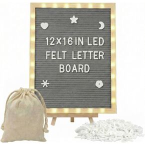 لوحة أحرف من اللباد قابلة للتغيير مقاس 10 × 10 بوصة مع أضواء LED، لوحة أحرف مخصصة من اللباد مع حامل خشبي و340 حرفًا لإعلان الحمل وملصق ديكور الفصل الدراسي (رمادي) in Kuwait