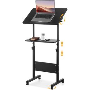 حامل منصة قابل للتعديل، منصة دوارة بعجلات، عربة كمبيوتر محمول بطاولة دوارة مع ارتفاع، صينية تخزين، حامل أكواب للمنزل والمكتب - أسود 42.3-50 بوصة (أبيض، 42.3-50 بوصة) in Kuwait