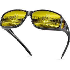 URUMQI Night Vision Driving Glasses Fit Over Eyeglasses for Men Women, Anti Glare Polarized Nighttime Glasses Yellow Lens in Kuwait