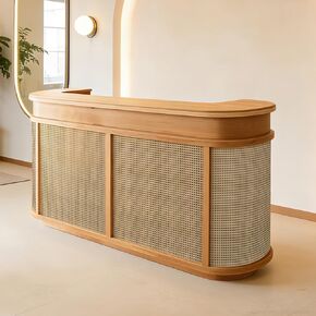 مكتب استقبال تجاري مقاس 71 بوصة مُجمَّع بالكامل، منضدة أمامية خشبية منحنية مع لوحة خصوصية، مكتب ردهة تنفيذي للمكاتب وشركات المحاماة، لا يتطلب تجميعًا، خشب الجوز الداكن in Kuwait