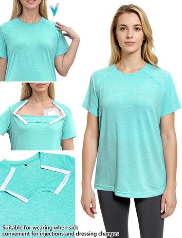 Chemo Port Shirts for Women Post Shoulder Surgery Recovery Shirts Snap Off Chemotherapy Short Sleeve Clothing in Saudi Arabia