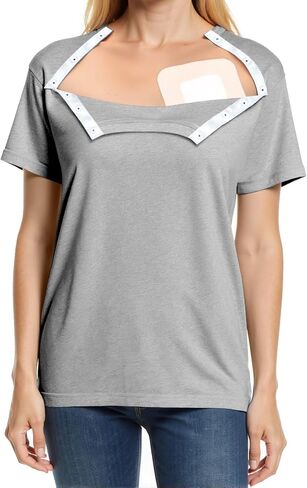 Chemo Port Shirts for Women Post Shoulder Surgery Recovery Shirts Snap Off Chemotherapy Short Sleeve Clothing in Saudi Arabia