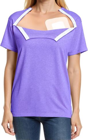 Chemo Port Shirts for Women Post Shoulder Surgery Recovery Shirts Snap Off Chemotherapy Short Sleeve Clothing in Saudi Arabia