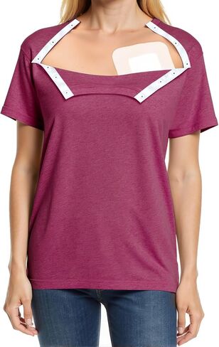 Chemo Port Shirts for Women Post Shoulder Surgery Recovery Shirts Snap Off Chemotherapy Short Sleeve Clothing in Saudi Arabia