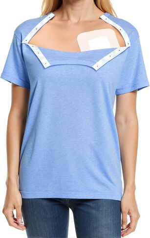 Chemo Port Shirts for Women Post Shoulder Surgery Recovery Shirts Snap Off Chemotherapy Short Sleeve Clothing in Saudi Arabia
