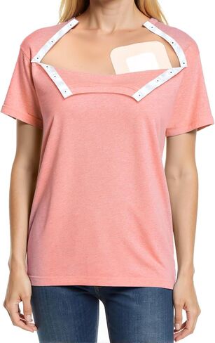 Chemo Port Shirts for Women Post Shoulder Surgery Recovery Shirts Snap Off Chemotherapy Short Sleeve Clothing in Saudi Arabia