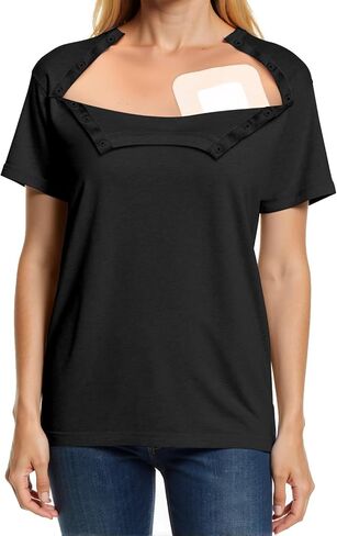 Chemo Port Shirts for Women Post Shoulder Surgery Recovery Shirts Snap Off Chemotherapy Short Sleeve Clothing in Saudi Arabia