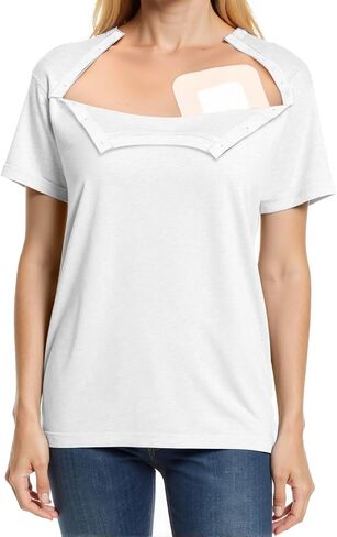 Chemo Port Shirts for Women Post Shoulder Surgery Recovery Shirts Snap Off Chemotherapy Short Sleeve Clothing in Saudi Arabia