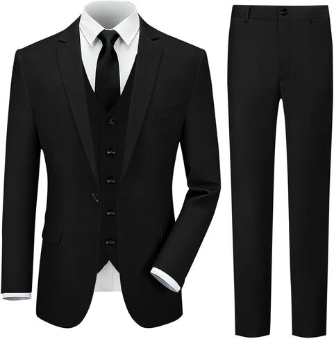 Haloumoning Boys Slim Fit 3 Piece Formal Suit Blazer Vest Pants Set Kids Tuxedo Wedding Party Outfit 5-14 Years in Saudi Arabia