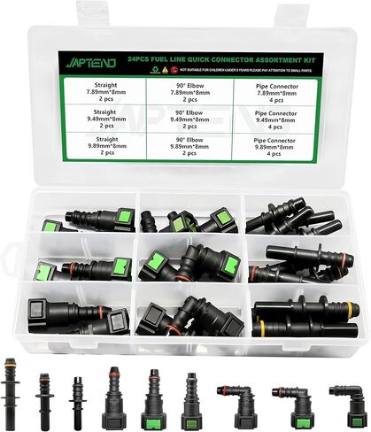 Fuel Line Repair Kit, 30pcs Fuel Line Quick Connector Assortment Kit 16 Size Hose Release Connect Straight Elbow Pipe Connector Fittings SAE 6.3mm to 11.8mm in Kuwait