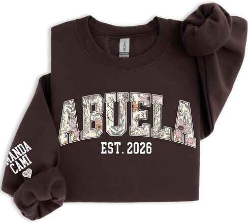 Personalized Mama Floral Varsity Sweatshirt with Custom Sleeve Name and EST Year Mothers Day Keepsake Wear in Saudi Arabia