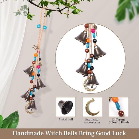 Handmade Witch Bells for Home Door Knob,Witch Decor Jingle Bell for Home Protection,2pc Brass Bells Hanging Witchcraft Witch Stuff Wicca Supplies Wreath Bell Wiccan Magic Wind Chimes in Kuwait