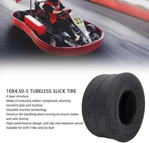 إطار أملس بدون أنبوب مقاس 10x4.50-5، إطار أملس من المطاط بدون أنبوب مكون من 4 طبقات مع تقنية جر الكتف، لعجلات Drift Trike وGo Kart مقاس 5 بوصة in Saudi Arabia