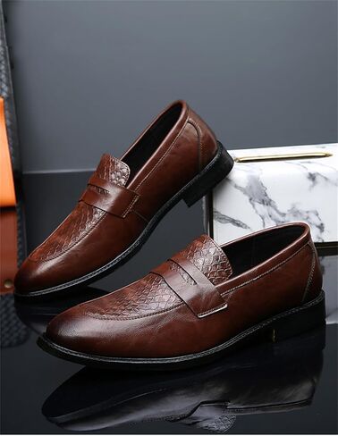 حذاء رجالي كلاسيكي كلاسيكي سهل الارتداء من Penny Loafers، حذاء رسمي كاجوال للعمل وحفلات الزفاف، حذاء من الجلد in Kuwait