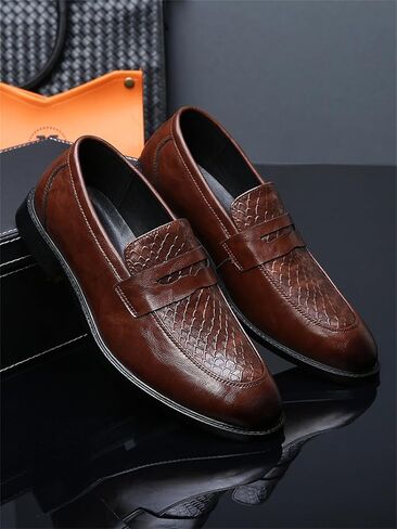 حذاء رجالي كلاسيكي كلاسيكي سهل الارتداء من Penny Loafers، حذاء رسمي كاجوال للعمل وحفلات الزفاف، حذاء من الجلد in Kuwait