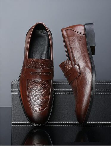 حذاء رجالي كلاسيكي كلاسيكي سهل الارتداء من Penny Loafers، حذاء رسمي كاجوال للعمل وحفلات الزفاف، حذاء من الجلد in Kuwait