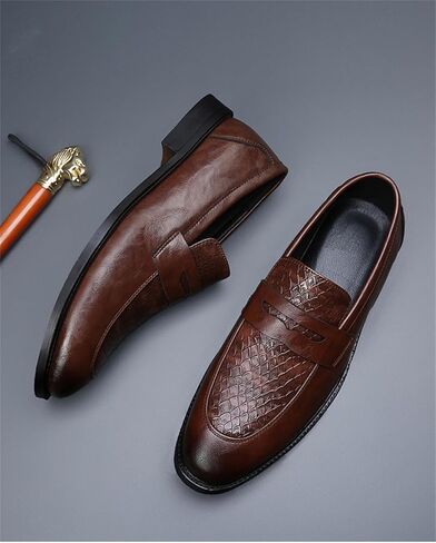 حذاء رجالي كلاسيكي كلاسيكي سهل الارتداء من Penny Loafers، حذاء رسمي كاجوال للعمل وحفلات الزفاف، حذاء من الجلد in Kuwait