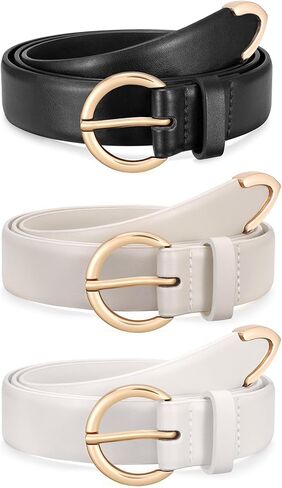 XZQTIVE 3 Pack Women's Leather Belts For Jeans Dresses Pants Fashion Ladies Waist Belt with Gold Buckle in Kuwait