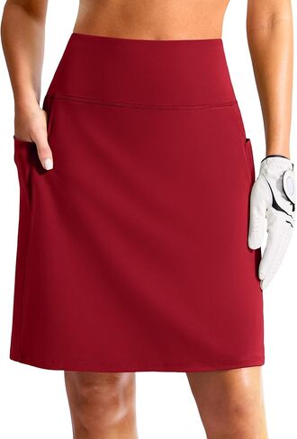 G Gradual Women's 20" Knee Length Golf Skirt Skort 4 Side Pockets Stretch High Waisted Tummy Control Skirt with Short in Saudi Arabia