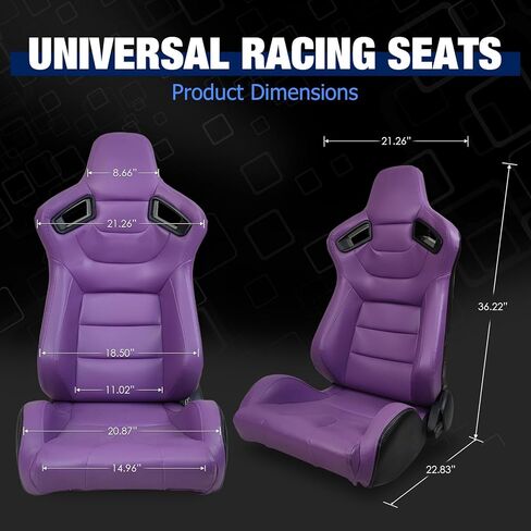 FREEMOTOR802 Racing Seats with Dual Lock Sliders, Universal For Most Cars Vehicles First Row, 1 Pair Reclinable Sport Bucket Seats, PU Carbon Fiber Look Leatherette, Purple in Saudi Arabia