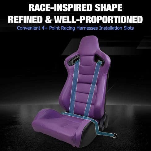 FREEMOTOR802 Racing Seats with Dual Lock Sliders, Universal For Most Cars Vehicles First Row, 1 Pair Reclinable Sport Bucket Seats, PU Carbon Fiber Look Leatherette, Purple in Saudi Arabia