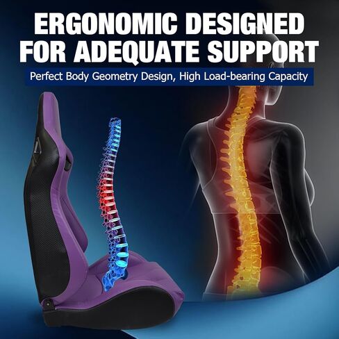 FREEMOTOR802 Racing Seats with Dual Lock Sliders, Universal For Most Cars Vehicles First Row, 1 Pair Reclinable Sport Bucket Seats, PU Carbon Fiber Look Leatherette, Purple in Saudi Arabia