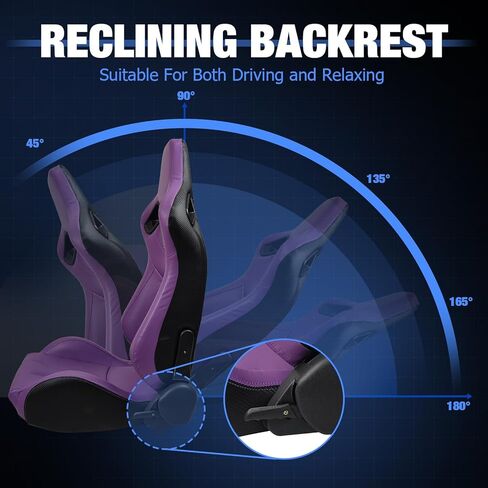 FREEMOTOR802 Racing Seats with Dual Lock Sliders, Universal For Most Cars Vehicles First Row, 1 Pair Reclinable Sport Bucket Seats, PU Carbon Fiber Look Leatherette, Purple in Saudi Arabia