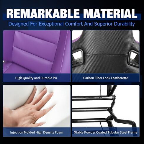 FREEMOTOR802 Racing Seats with Dual Lock Sliders, Universal For Most Cars Vehicles First Row, 1 Pair Reclinable Sport Bucket Seats, PU Carbon Fiber Look Leatherette, Purple in Saudi Arabia