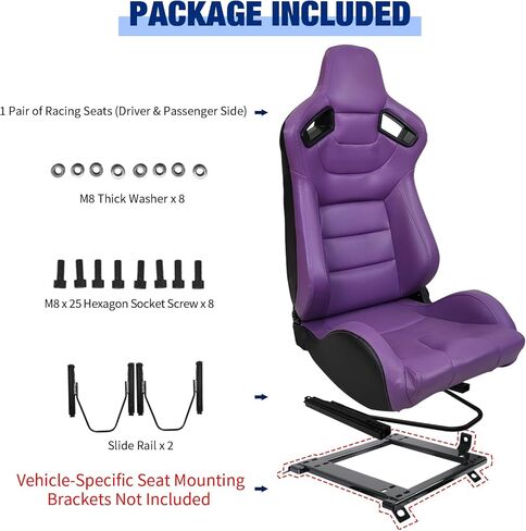 FREEMOTOR802 Racing Seats with Dual Lock Sliders, Universal For Most Cars Vehicles First Row, 1 Pair Reclinable Sport Bucket Seats, PU Carbon Fiber Look Leatherette, Purple in Saudi Arabia