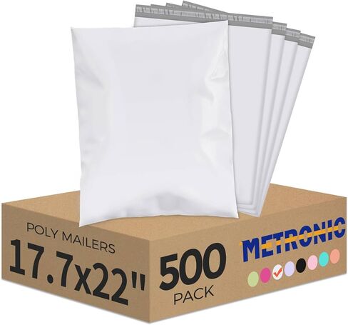 Metronic 25Pcs Poly Mailers 17.7x22 Inch,Large Shipping Bags for Clothes Bulk,Strong Self Adhesive Shipping Envelopes for Small Business,Waterproof Mailing Envelopes for Packaging White in Kuwait