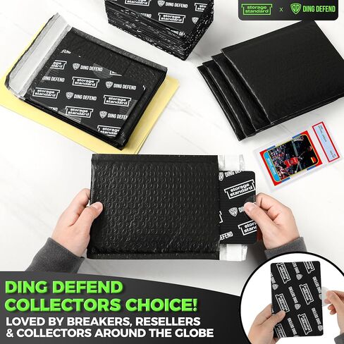 مجموعة شحن بطاقات التداول Ding Defend - تتضمن 110 واقيًا مقاس 4 × 6 بوصات، و55 مظروفًا للبريد الفقاعي، و240 شريطًا لاصقًا للألواح والبطاقات القابلة للجمع - أسود in Kuwait