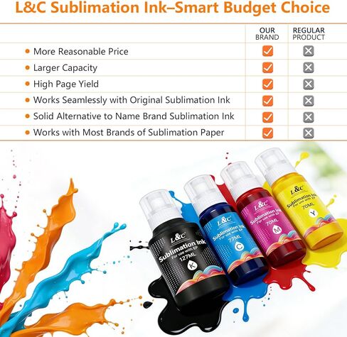 Sublimation Ink for Epson ET-2800 ET-2840 ET-15000 ET-2400 ET-2720 ET-2803 ET-2850 ET-2750 ET-2760 ET-4800 Inkjet Printers Vibrant Colors Non-Fading Easy Heat Press Transfer for Mugs T-Shirts Fabrics in Kuwait