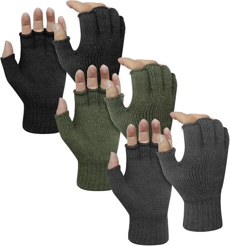 Evridwear 3 Pairs Winter Touchscreen Fingerless Gloves Cold Weather Thermal Warm Glove for Men Women in Kuwait