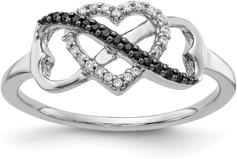 Diamond2Deal 14k White Gold Black and White Diamond Infinity and Heart Ring 0.11Ct in Saudi Arabia