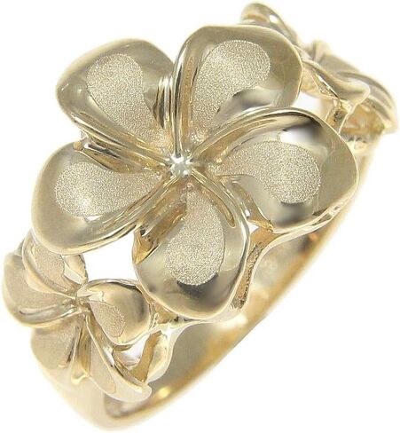 Arthur's Jewelry Solid 14k yellow gold 8.5mm-13mm-8.5mm Hawaiian plumeria flower ring in Kuwait