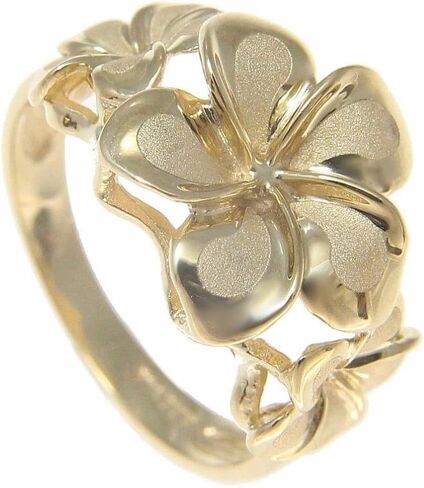 Arthur's Jewelry Solid 14k yellow gold 8.5mm-13mm-8.5mm Hawaiian plumeria flower ring in Kuwait