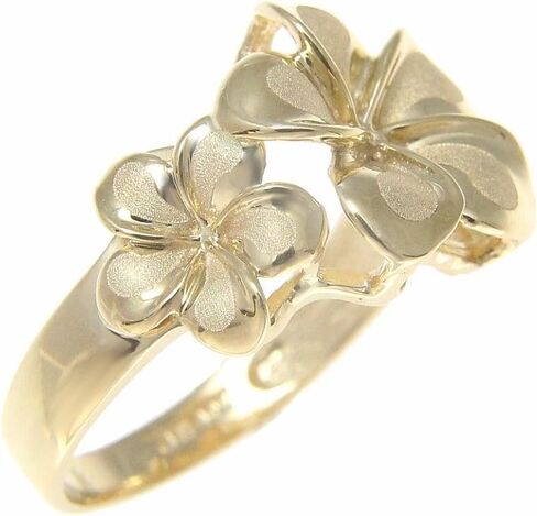 Arthur's Jewelry Solid 14k yellow gold 8.5mm-13mm-8.5mm Hawaiian plumeria flower ring in Kuwait